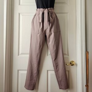 Stylish Taupe Paperbag high-waist Pants